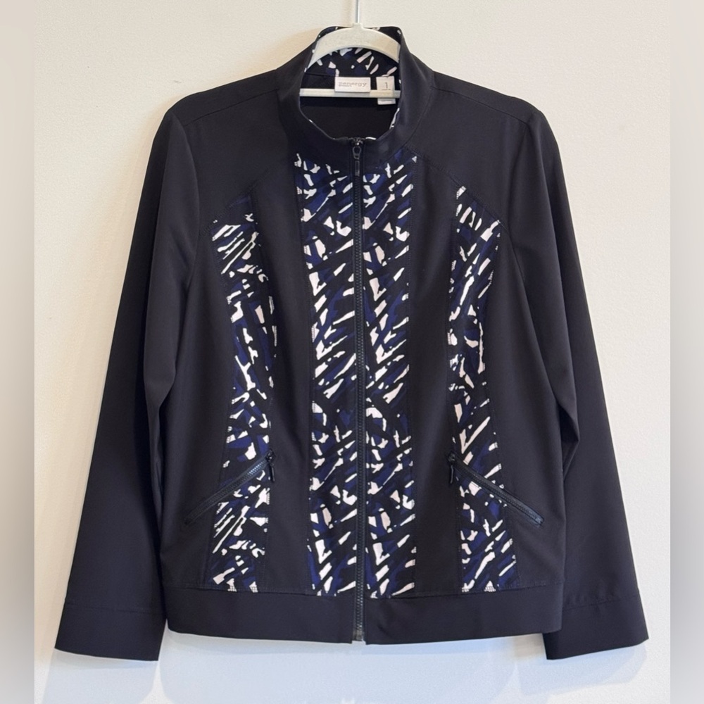 Chico’s Zenergy Front Zip Neema Jacket in Black Multi Size 1 (M)
